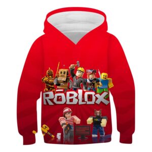 2025 MINISO Ny Roblox Tecknad Tryck 3D Hoodie Pojkar och Flickor Långärmad Sweatshirt Vår och Höst Casual Hoodie 4-14 År 11-12 Years red