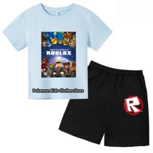 2025 MINISO Roblox T-shirt Barnkläder Flicktoppar Sommar Baby Shorts Sport T-shirt Pojkshorts Barnkläder Kostym 414 år 100