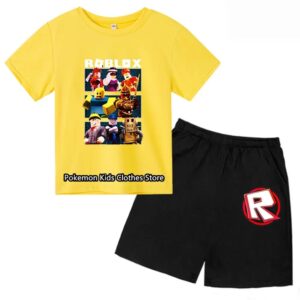 2025 MINISO Roblox T-shirt Barnkläder Flicktoppar Sommar Baby Shorts Sport T-shirt Pojkshorts Barnkläder Kostym 414 år 100
