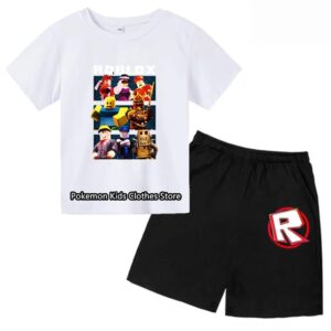 2025 MINISO Roblox T-shirt Barnkläder Flicktoppar Sommar Baby Shorts Sport T-shirt Pojkshorts Barnkläder Kostym 414 år 120 white