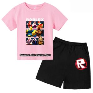 2025 MINISO Roblox T-shirt Barnkläder Flicktoppar Sommar Baby Shorts Sport T-shirt Pojkshorts Barnkläder Kostym 414 år 130
