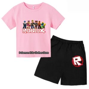 2025 MINISO Roblox T-shirt Barnkläder Flicktoppar Sommar Baby Shorts Sport T-shirt Pojkshorts Barnkläder Kostym 414 år 140