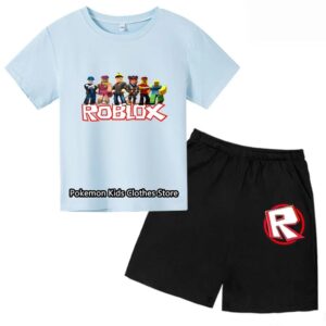 2025 MINISO Roblox T-shirt Barnkläder Flicktoppar Sommar Baby Shorts Sport T-shirt Pojkshorts Barnkläder Kostym 414 år 140 white