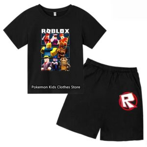 2025 MINISO Roblox T-shirt Barnkläder Flicktoppar Sommar Baby Shorts Sport T-shirt Pojkshorts Barnkläder Kostym 414 år 160 black