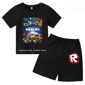 2025 MINISO Roblox T-shirt Barnkläder Flicktoppar Sommar Baby Shorts Sport T-shirt Pojkshorts Barnkläder Kostym 414 år 160 blue