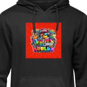 Barn Hoodie Roblox-figur med spelkontroll och regnbågsfärger livlig gamingdesign för spelentusiaster Svart 7-8 År