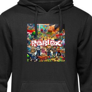 Barn Hoodie Roblox spelvärld med populära karaktärer, färgglada miljöer och äventyr - perfekt för barn och ungdomar som älskar spelet. Svart 9-11 År