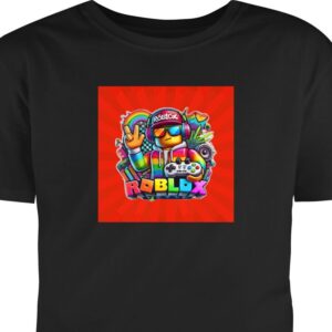 Barn T-shirt Roblox-figur med spelkontroll och regnbågsfärger livlig gamingdesign för spelentusiaster Svart 12-13 År
