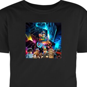 Barn T-shirt Roblox framtida neonvärld med spelkontroller, karaktärer och ljuseffekter - perfekt för alla spelentusiaster. Svart 9-11 År