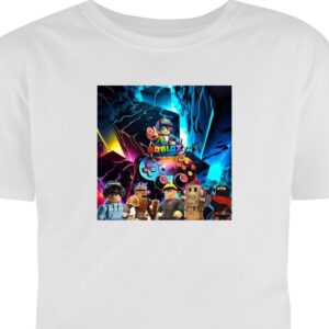 Barn T-shirt Roblox framtida neonvärld med spelkontroller, karaktärer och ljuseffekter - perfekt för alla spelentusiaster. Vit 7-8 År