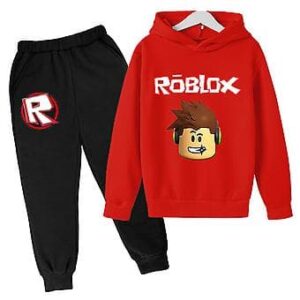 Barnens Pojkars Flickors Träningsoverall Set Roblox Långärmad Hoodie Sweatshirt Tröja Byxor Outfits (13-14 År Röd)