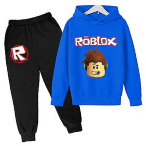 Barnens Pojkars Flickors Träningsoverall Set Roblox Långärmad Hoodie Sweatshirt Tröja Byxor Outfits (13-14 År Royal Blå)