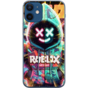 Kompatibelt Mobilskal till Apple iPhone 12 Neonfärgad Roblox hoodie-figur med lysande effekter och energifylld bakgrund, modern gaming-illustration i