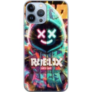Kompatibelt Mobilskal till Apple iPhone 13 Pro Max Neonfärgad Roblox hoodie-figur med lysande effekter och energifylld bakgrund, modern gaming-illust