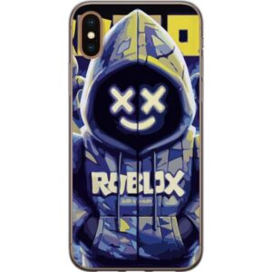 Kompatibelt Mobilskal till Apple iPhone XS Max Blå-gul Roblox huvtröja-figur med minimalistisk neonstil och meshansikte, modern spelillustration för