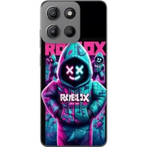 Kompatibelt Mobilskal till Motorola Moto G15 Power Roblox Hoodie Legend Mystisk Roblox figur i blå hoodie med futuristiska neonljus