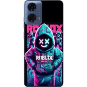 Kompatibelt Mobilskal till Motorola Moto G24 Roblox Hoodie Legend Mystisk Robloxfigur i blå hoodie med futuristiskt neonljus