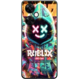 Kompatibelt Mobilskal till OnePlus Nord CE 3 Lite Neonfärgad Roblox hoodie-figur med lysande effekter och energifylld bakgrund, modern gaming-illustr