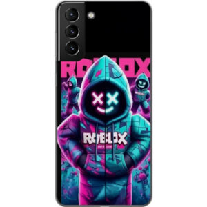 Kompatibelt Mobilskal till Samsung Galaxy S21+ 5G Roblox Hoodie Legend Mystisk Roblox figur i blå hoodie med futuristiska neonljus