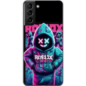 Kompatibelt Mobilskal till Samsung Galaxy S21+ 5G Roblox Hoodie Legend Mystisk Roblox figur i blå hoodie med futuristiska neonljus