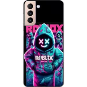 Kompatibelt Mobilskal till Samsung Galaxy S21 Roblox Hoodie Legend Mystisk Roblox figur i blå hoodie med futuristiska neonljus