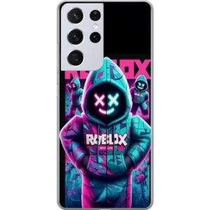 Kompatibelt Mobilskal till Samsung Galaxy S21 Ultra 5G Roblox Hoodie Legend Mystisk Robloxfigur i blå hoodie med futuristiskt neonljus