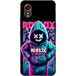 Kompatibelt Mobilskal till Samsung Galaxy Xcover7 Roblox neonmask-hoodie med futuristisk maskerad figur i starka neonfärger som skapar ett mystiskt c