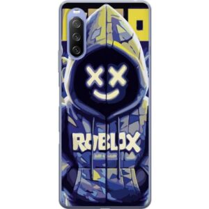 Kompatibelt Mobilskal till Sony Xperia 10 III Blå-gul Roblox huvtröja-figur med minimalistisk neonstil och meshansikte, modern spelillustration för s