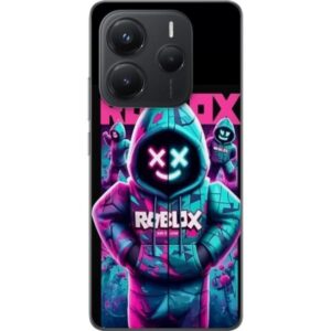 Kompatibelt Mobilskal till Xiaomi Redmi Note 14 5G Roblox Hoodie Legend Mystisk Roblox figur i blå hoodie med futuristiska neonljus