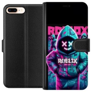 Kompatibelt Plånboksfodral till Apple iPhone 8 Plus Roblox neonmask-hoodie med futuristisk maskerad figur i starka neonfärger som skapar ett mystiskt