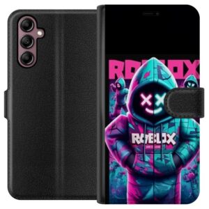 Kompatibelt Plånboksfodral till Samsung Galaxy A14 5G Roblox Hoodie Legend Mystisk Robloxfigur i blå hoodie med futuristiskt neonljus