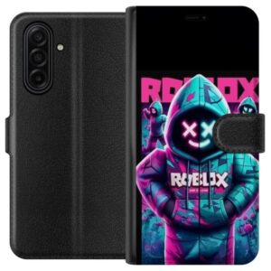 Kompatibelt Plånboksfodral till Samsung Galaxy A17 5G Roblox Hoodie Legend Mystisk Roblox figur i blå hoodie med futuristiska neonljus