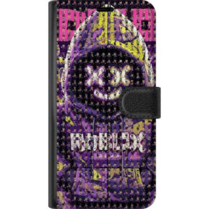 Kompatibelt Plånboksfodral till Samsung Galaxy A26 Roblox huvtröja designad med hundratals små Roblox-figurer, kreativ mosaikdesign i lila och gult f