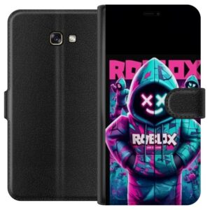Kompatibelt Plånboksfodral till Samsung Galaxy A3 (2017) Roblox Hoodie Legend Mystisk Robloxfigur i blå hoodie med futuristiskt neonljus