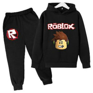 [LCS] Barn Träningsdräkt Set Roblox Långärmad Hoodie Sweatshirt Tröja Byxor Outfits (11-12 År Svart)