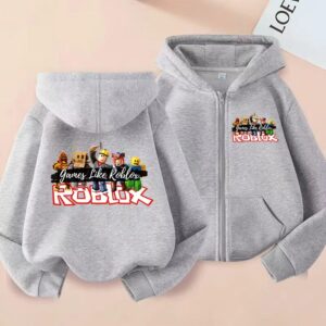 MINISO Roblox Hoodie Barn Tecknade Kläder Barn Flicka Pojke Dragkedja Sweatshirt Manga Huvtröja Baby Vardagstopp Kläder Gåva 160 vit