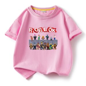ROBLOX Tecknad Tryck Barns Bomull Kortärmad T-shirt - Sommar Rundhalsad Pullover Topp 120 cm rosa