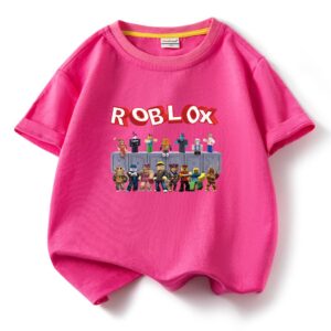 ROBLOX Tecknad Tryck Barns Bomull Kortärmad T-shirt - Sommar Rundhalsad Pullover Topp 120 cm rosa röd färg