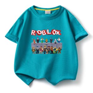 ROBLOX Tecknad Tryck Barns Bomull Kortärmad T-shirt - Sommar Rundhalsad Pullover Topp 150 cm sjöblå färg