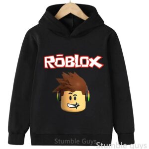 Roblox Barn Casual Sportkläder Huvtröja Vår Höst 3D Spelkaraktär Tryck Pojkar Flickor Outfit 100 black
