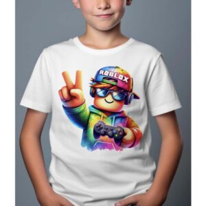 Roblox Barn T-shirt - Rob Fun - Vit - 100% Bomull