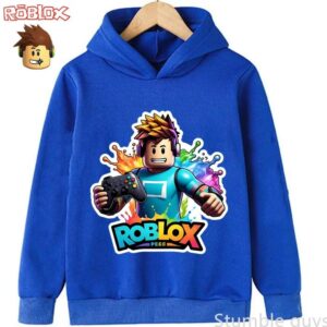 Roblox Barn Tröja med huva Roblox Världstryck Pojkar Flickor Mode Värmande Kläder 110 blue
