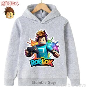 Roblox Barn Tröja med huva Roblox Världstryck Pojkar Flickor Mode Värmande Kläder 140 gray
