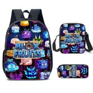 Roblox Blox Fruits Barnryggsäck 3-delad set (ryggsäck + Måltidsväska + Pennfodral) Z[HK]