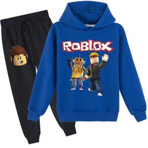 Roblox Hoodie Kostym Barn Varm Hoodie Kläder Roblox Tryckt Hoodie Marinblå 130cm