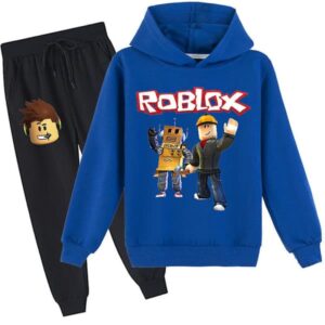 Roblox Hoodie Kostym Barn Varm Hoodie Kläder Roblox Tryckt Hoodie Marinblå 150cm