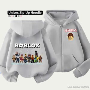 Roblox Kids Zip Hoodie för barn i åldrarna 4-14 Flera mönsteralternativ Unisex Lättviktsjacka med dragkedja HD-tryck Lättburen Sportig och avslappnad stil Polyester 110 gray