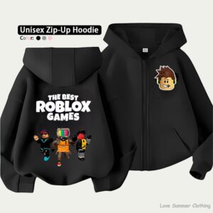 Roblox Kids Zip Hoodie för barn i åldrarna 4-14 Flera mönsteralternativ Unisex Lättviktsjacka med dragkedja HD-tryck Lättburen Sportig och avslappnad stil Polyester 160 black
