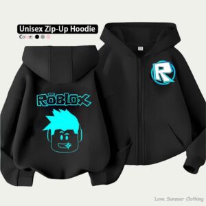 Roblox Kids Zip Hoodie för barn i åldrarna 4-14 Flera mönsteralternativ Unisex Lättviktsjacka med dragkedja HD-tryck Lättburen Sportig och avslappnad stil Polyester 130 black