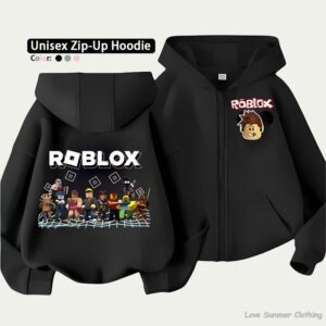 Roblox Kids Zip Hoodie för barn i åldrarna 4-14 Flera mönsteralternativ Unisex Lättviktsjacka med dragkedja HD-tryck Lättburen Sportig och avslappnad stil Polyester 110 black